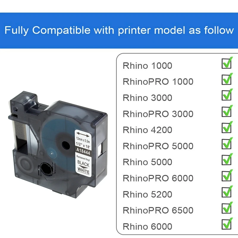 Unistar 10 Pak Kompatibel untuk Dymo Rhino 18444 Pita Label Vinil Industri untuk DYMO Rhino 5200,4200,6000 Pembuat Label Industri