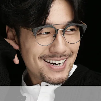 

Retro Optical Glasses Men Cat Eye Glasses Frames Myopia Eyewear Wood Grain Spectacles Handmade Acetate Alloy Eyeglasses Half-rim