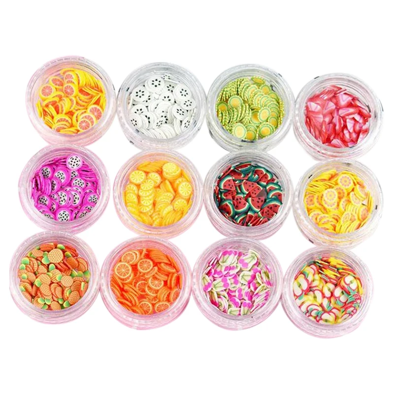

12 Type/Set Fruit Slices Filler For Nails Art Tips/Balls Slime Fruit For Kids Lizun DIY Accessories Supplies Decoration