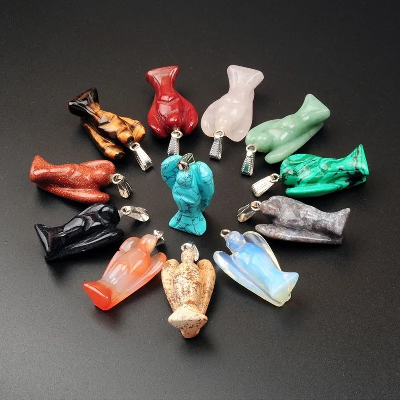 

2019 Natural High Quality Crystal Stone Pendant Necklace Amazon Stone Explosion Models Angel Necklace Jewellery Seven Chakras