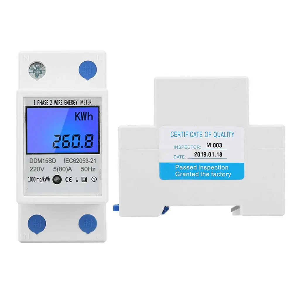 DDM15SD электронный измеритель мощности 5 80A LCD подсветка цифровой din рейка счетчик