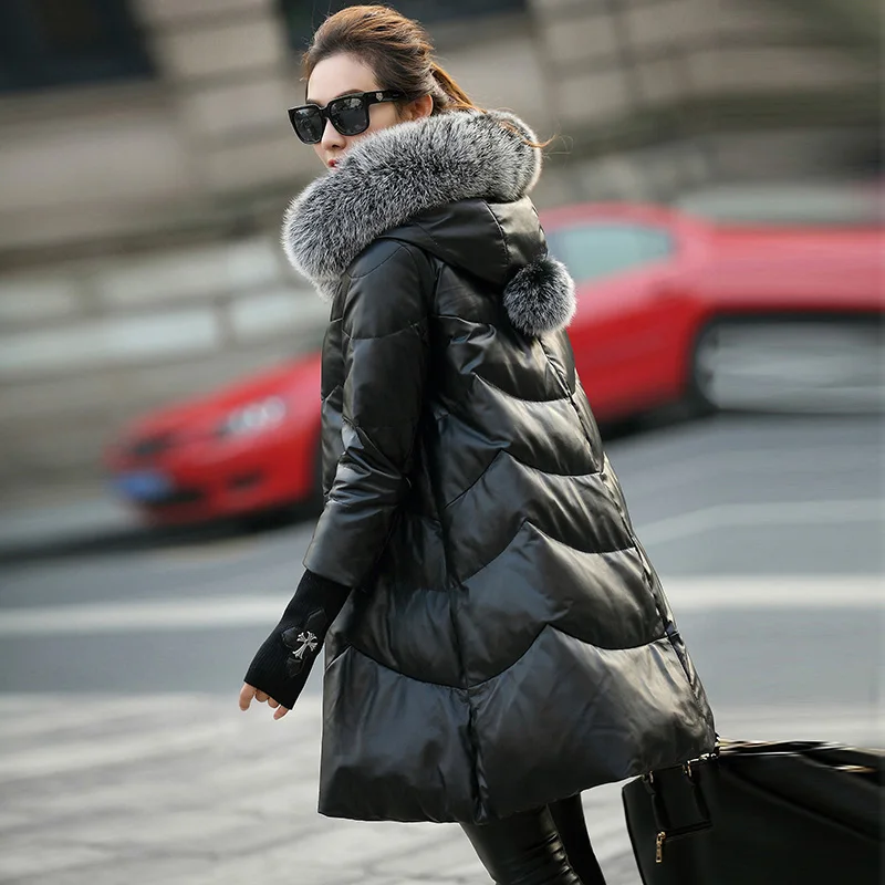 Hoodies Femmes Peau 2018 Mouton Renard Chaud Nouvelle G01 Blanc Cuir En Fourrure Black Manteau D'hiver Duvet Réel De Outwear Des Long Femelle Canard Veste qfUA0Iw