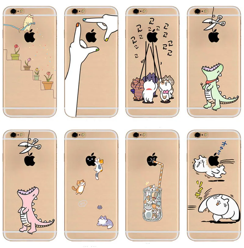 

KJOEW Funda Shell Back Cover Capa Cartoon Cute Pattern Animal Case For iPhone X XS XR MAX 5 5S SE 6 6S 7 8 Plus Transparent