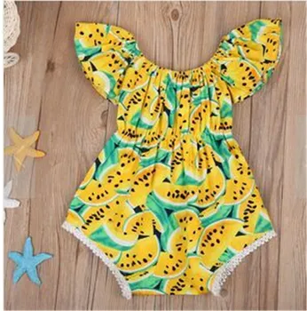 

New 2019 Summer Kids Baby Girls Watermelon Romper Short Sleeve High Waist Jumpsuit Headband Outfits Casual Clothes