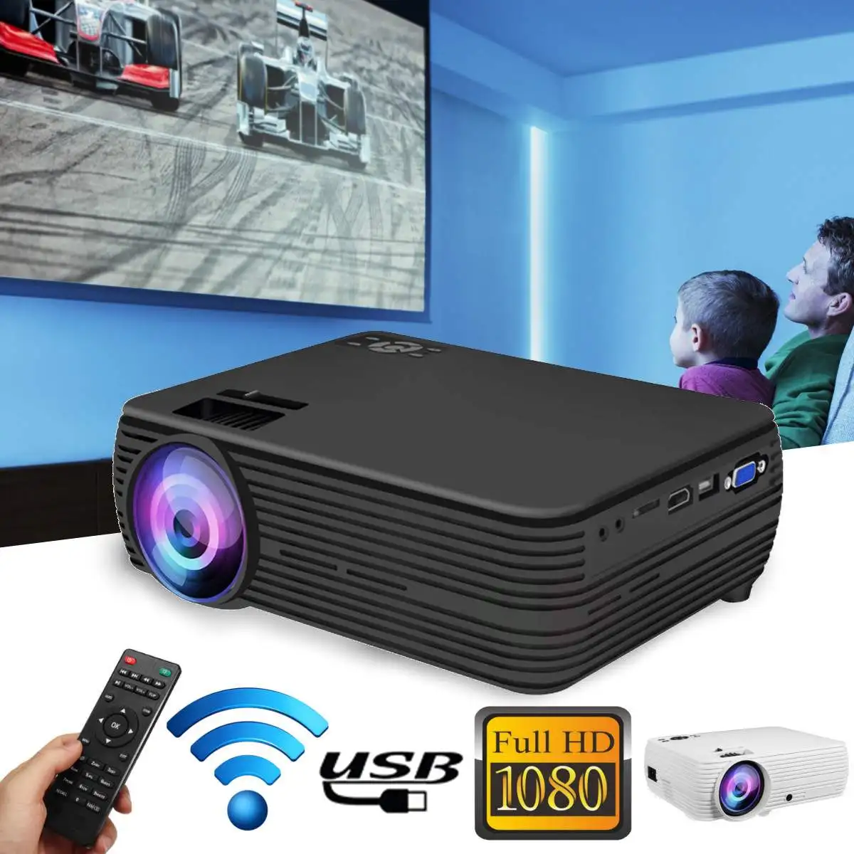 

Mini Projector 7000 Lumens 1080P FHD Wifi bluetooth Home Theater Android 6.0 X5 Audio Speaker Home Theater Cinema