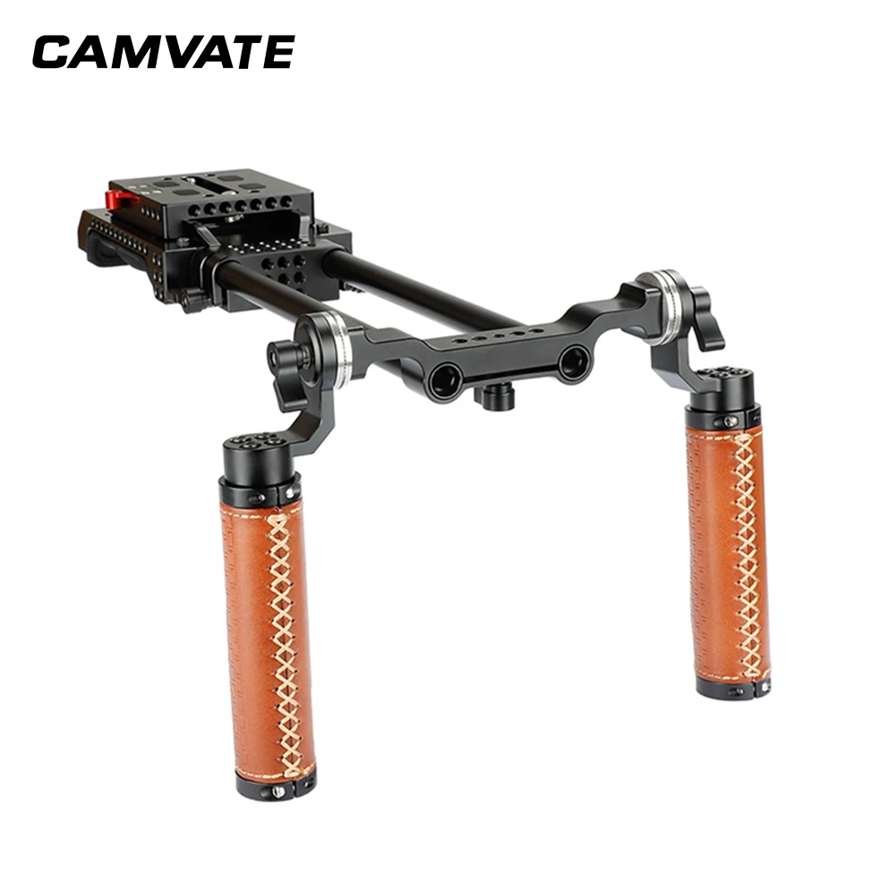  CAMVATE Handheld Dual ARRI Rosette Grip (Leather) Shoulder Rig For VCT-U14 Tripod Adapter C2033