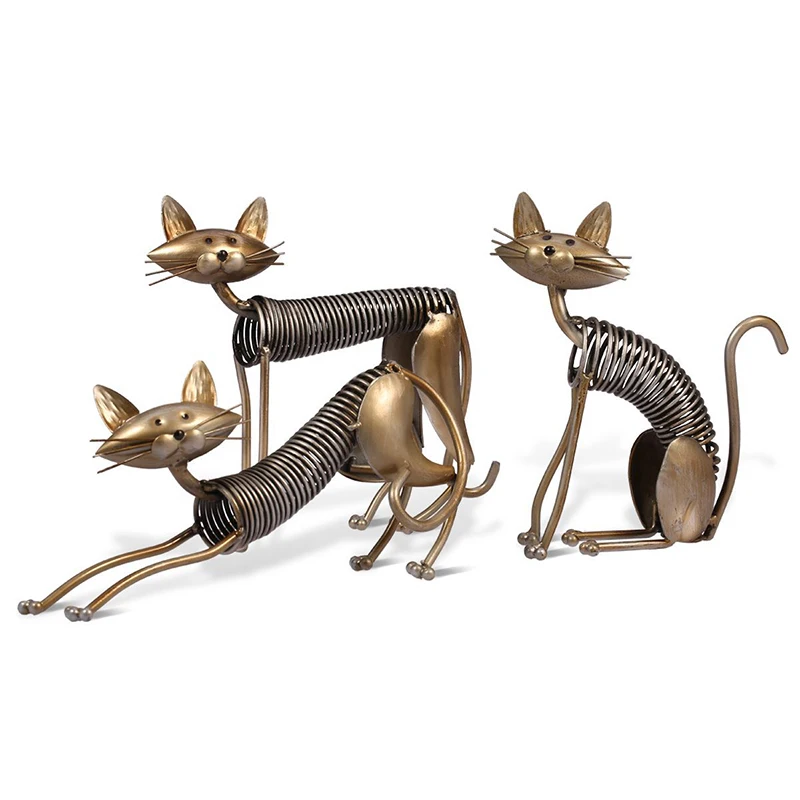 Европейские металлические весенние кошки фигурные статуэтки креативные железные весенние кошки миниатюрные настольные ремесла