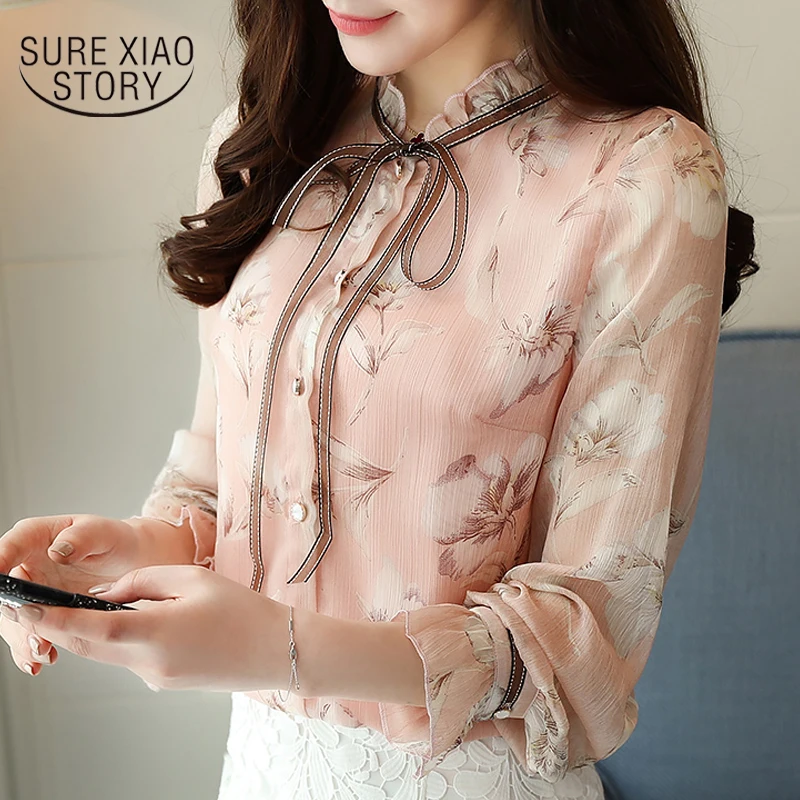  Fashion 2019 Autumn women tops long sleeve print chiffon women blouse shirt casual OL blouse ladies