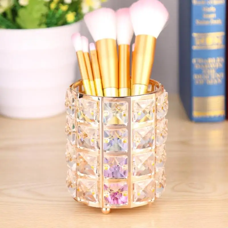 

Multifunction European Glitter Metal Makeup Brush Storage Tube Fashion Stylish Eyebrow Pencil Bead Crystal Jewelry Organizer Box