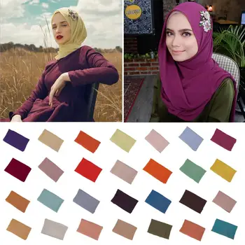 

180*75cm Plain Chiffon Scarf Women Hijab Wrap Solid Color Shawls Headband Muslim HijabsTurban Headscarf Islamic Stoles Scarves