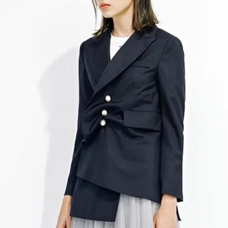 TWOTWINSTYLE нерегулярные женские костюмы Тонкий длинный рукав Жемчуг полосатый