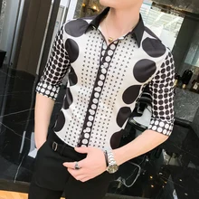 Модные летние приталенные мужские рубашки с коротким рукавом и принтом парикмахера, рабочая Мужская рубашка с новым рисунком, высокое качество, мужская рубашка-смокинг