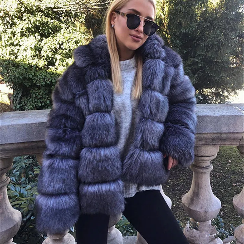Женское зимнее пальто из искусственного меха 4XL куртка лисьего женская теплая