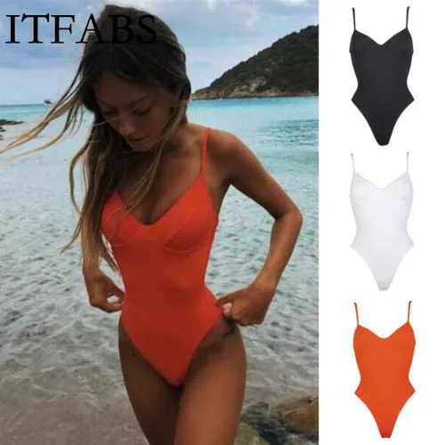 

ITFABS Women Swimsuit Thong Bathing Suit Black String Backless one Piece Swimwear Maillot Femme Monokini Swimwear 2018 Bodysuit