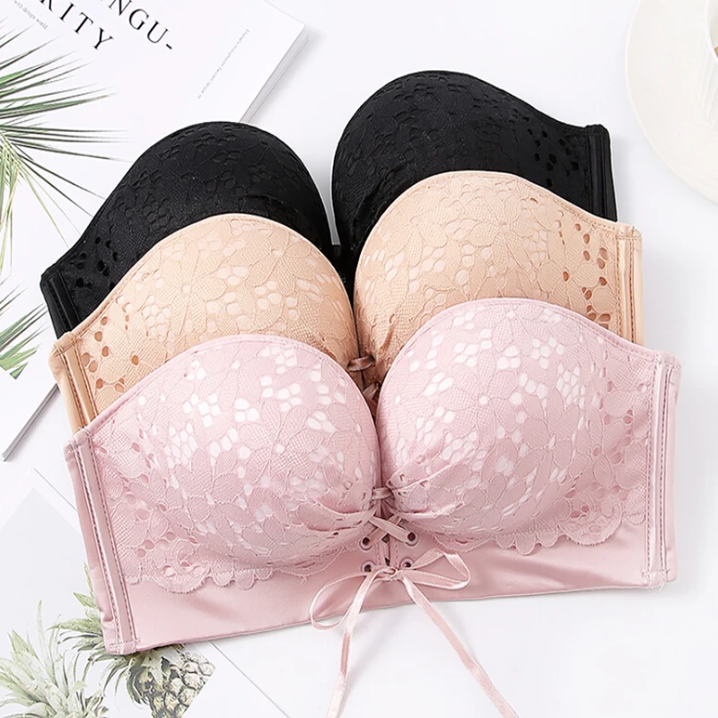 

2019 Women Multiway Strapless Bra No Support Type Boost Push up Plunge Thick Padded Lingerie Bralette Lace Sexy Solid Ladies New