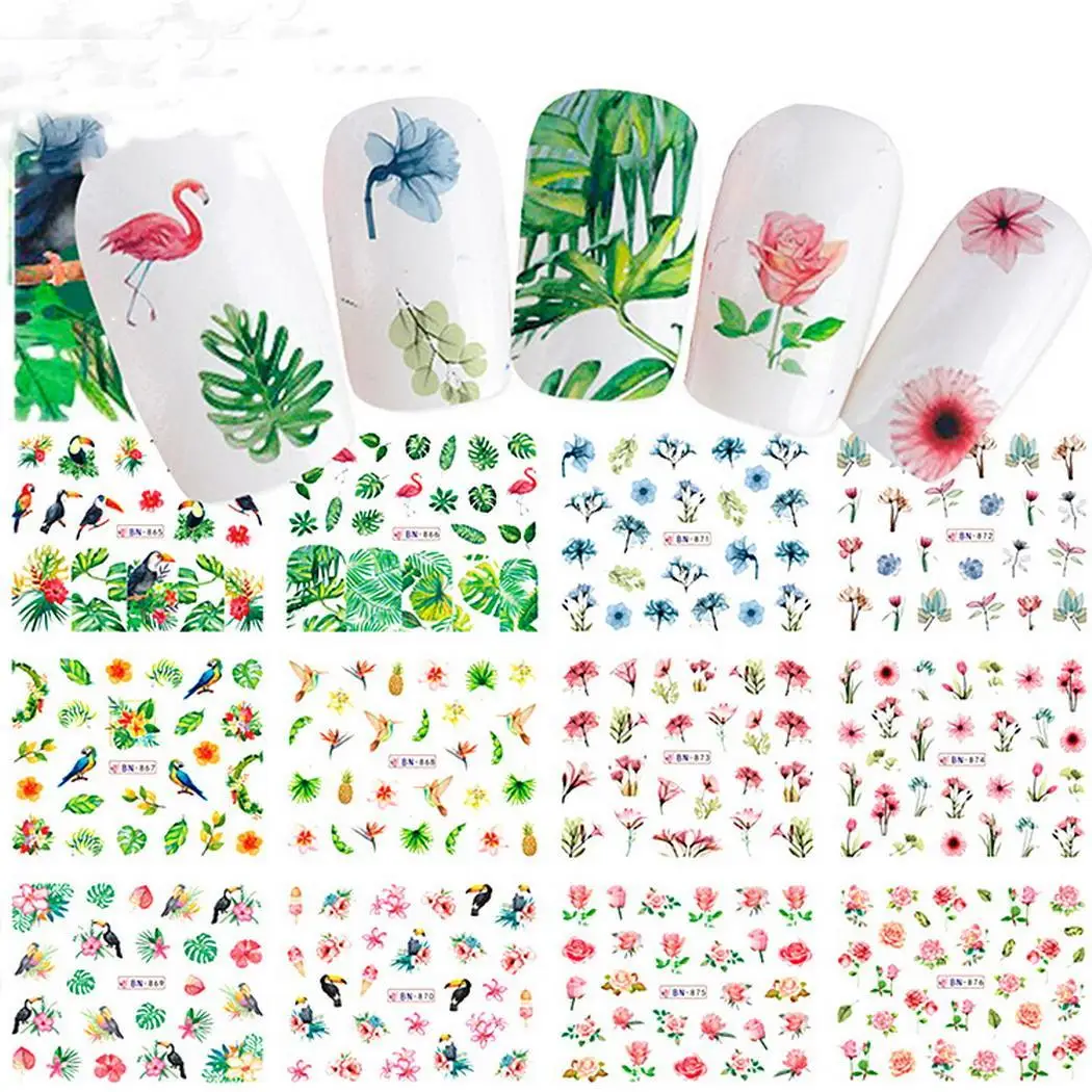 Ультратонкий 3D дизайн самоклеющиеся водостойкие многоцветные наклейки для ногтей Цветочные шт