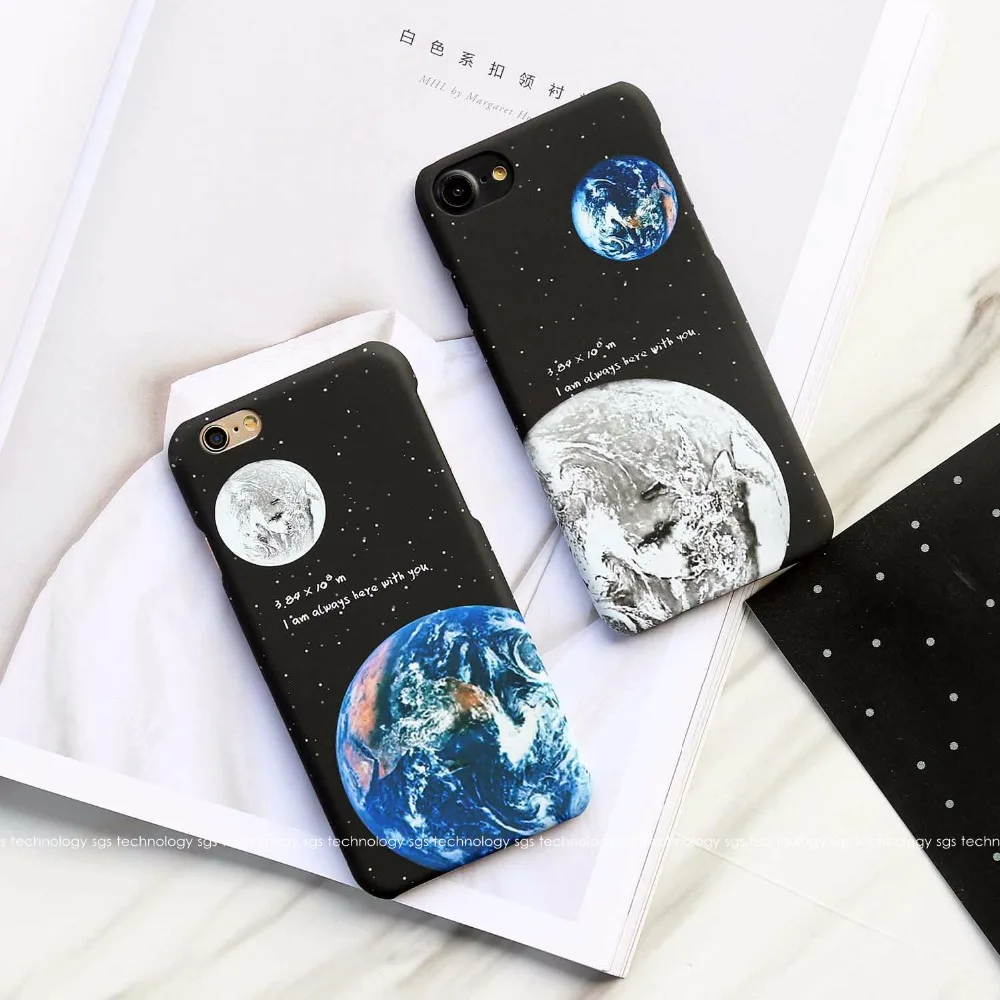 

KISSCASE Moon Space Phone Case For iPhone 7 8 6 6s Plus 5 5s SE Case Cute Universe Earth Moon Cases Plastic Cover For iPhone 7