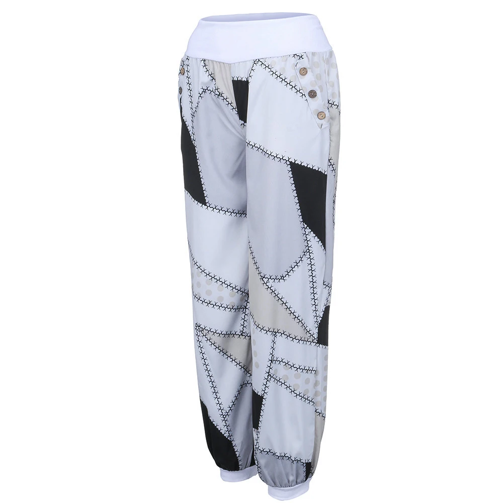 New Women Casual Print Patchwork Pants Wide Leg Pants Loose Pocket Button Harem Pants Autumn Fashion High Waist Boho Elastic W New Women Casual Print Patchwork Pants Wide Leg Pants Loose Pocket Button Harem Pants Autumn Fashion High Waist Boho Elastic W