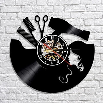 

Barber Vinyl Record 3D Wall Clock Modern Design Wall Watch Barber Shop Hairdresser Wall Decor For Beauty Salon Dial Vision