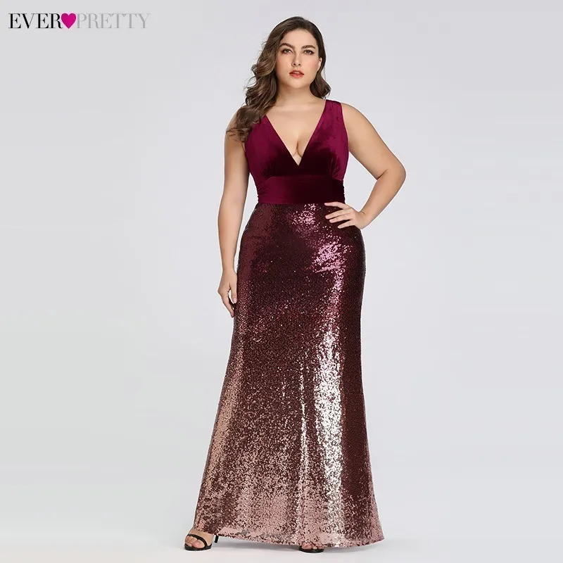 Plus Size Evening Dresses Long Ever Pretty Sexy V-Neck Sleeveless Sequined Burgundy Blush Pink Vintage Mermaid Party Gowns Plus Size Evening Dresses Long Ever Pretty Sexy V-Neck Sleeveless Sequined Burgundy Blush Pink Vintage Mermaid Party Gowns
