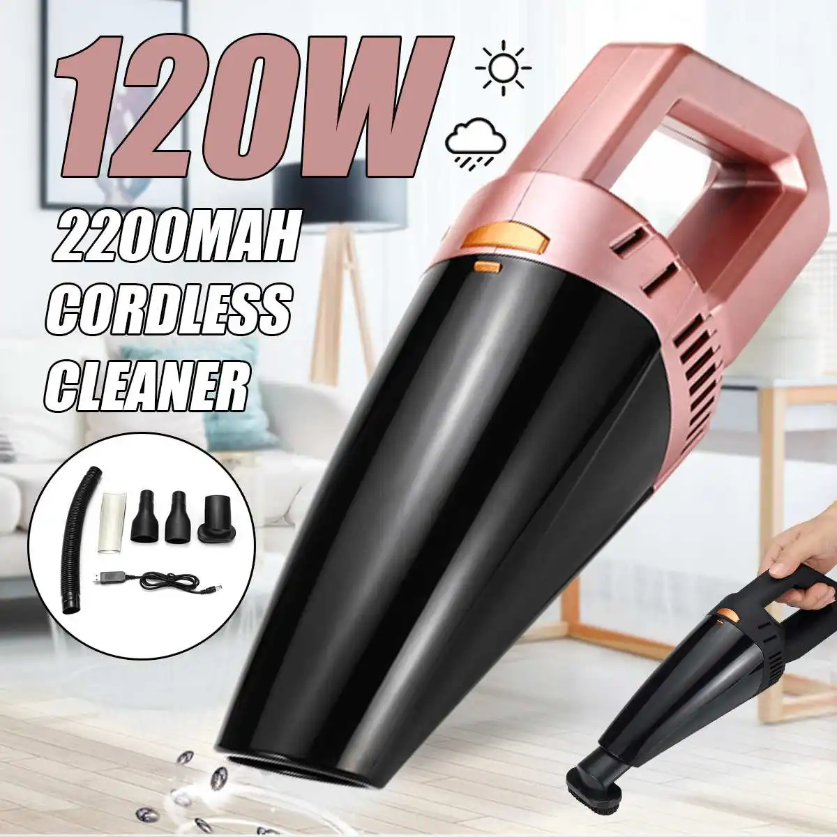 Comprar 12V 120W inalámbrico de mano aspirador de mano seco húmedo recargable USB Mini colector de polvo portátil para la limpieza del coche en casa