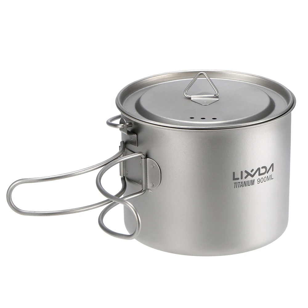 

Lixada 900ml/1600ml Titanium Cup Pot Ultralight Portable Cup Hanging Pot with Lid and Foldable Handle Outdoor Hiking Backpacking