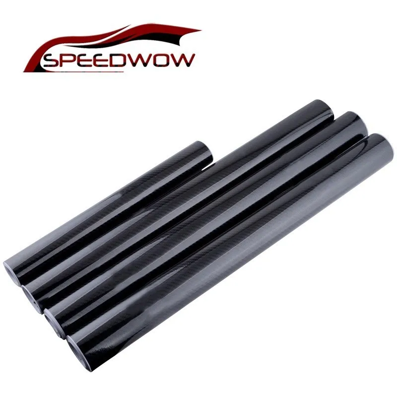 

SPEEDWOW Car Sticker Glossy Black 5D Carbon Fiber Vinyl Film Car Sticker Wrap With Air Free Bubble DIY Car Part Sticker Styling