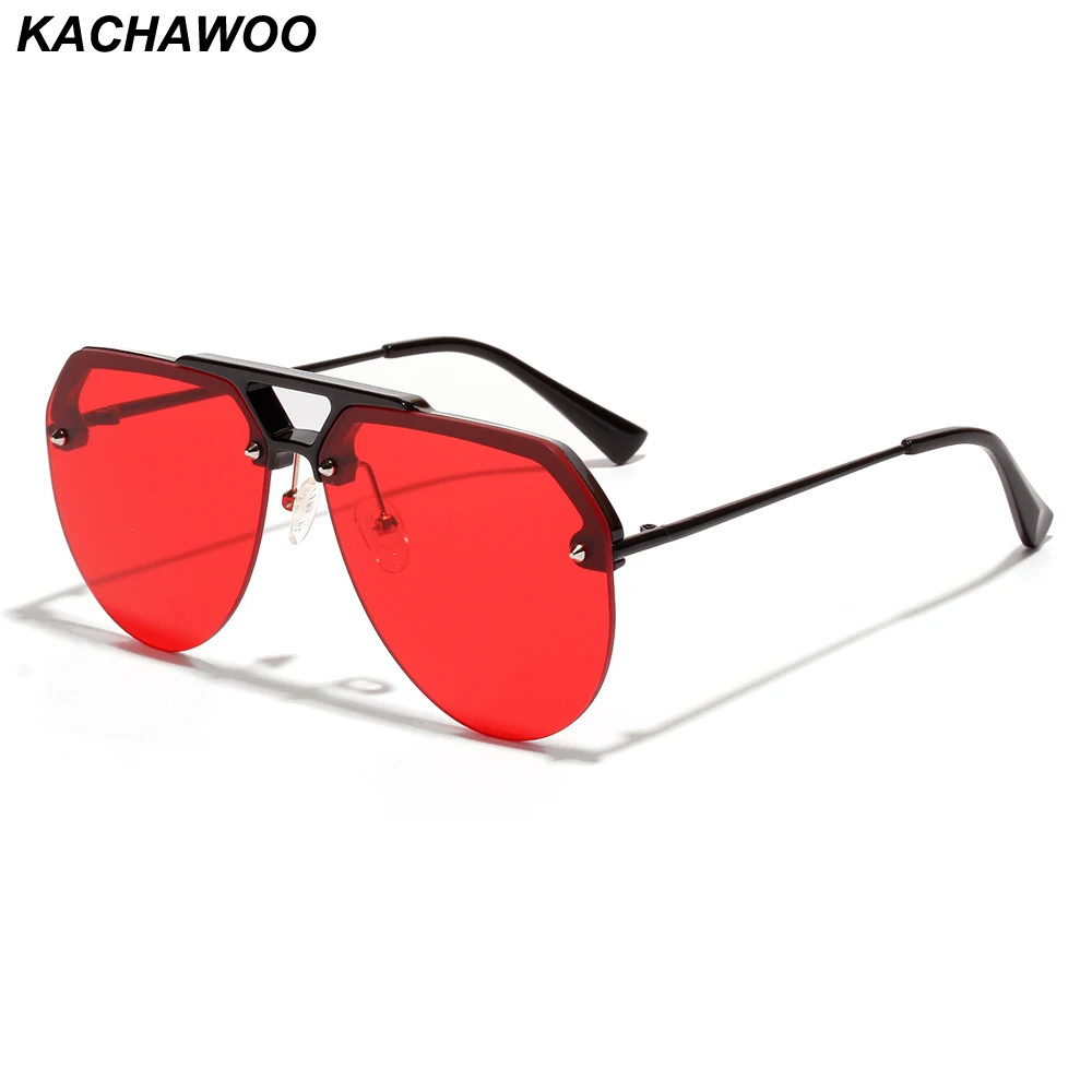 Kachawoo, полуоправа, солнцезащитные очки, мужские, черные, красные, желтые, полуоправы, большие, женские, солнцезащитные очки, Ретро стиль, металл,, летний подарок