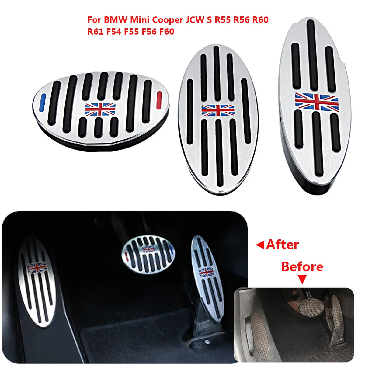 

Aluminum Footrest Gas Brake Clutch Pedal Plate Covers for BMW for Mini for Cooper JCW S R55 R56 R60 R61 F54 F55 F56 F60