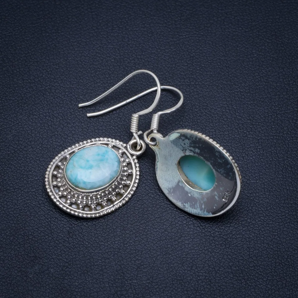 

Natural Caribbean Larimar Handmade Unique 925 Sterling Silver Earrings 1.5" A4271
