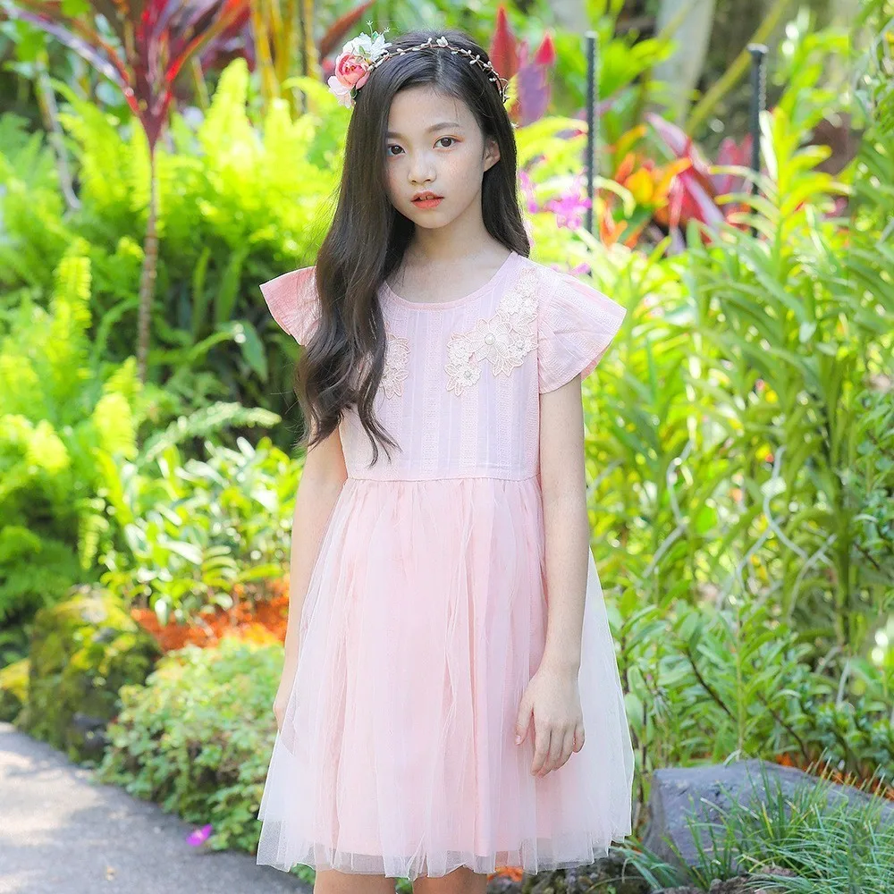 

Tulle Patchwork Teenage Party Dresses Girl White Pink Embroidery Kids Dress For Girls Floral Summer 2019 Little Chilren Clothes