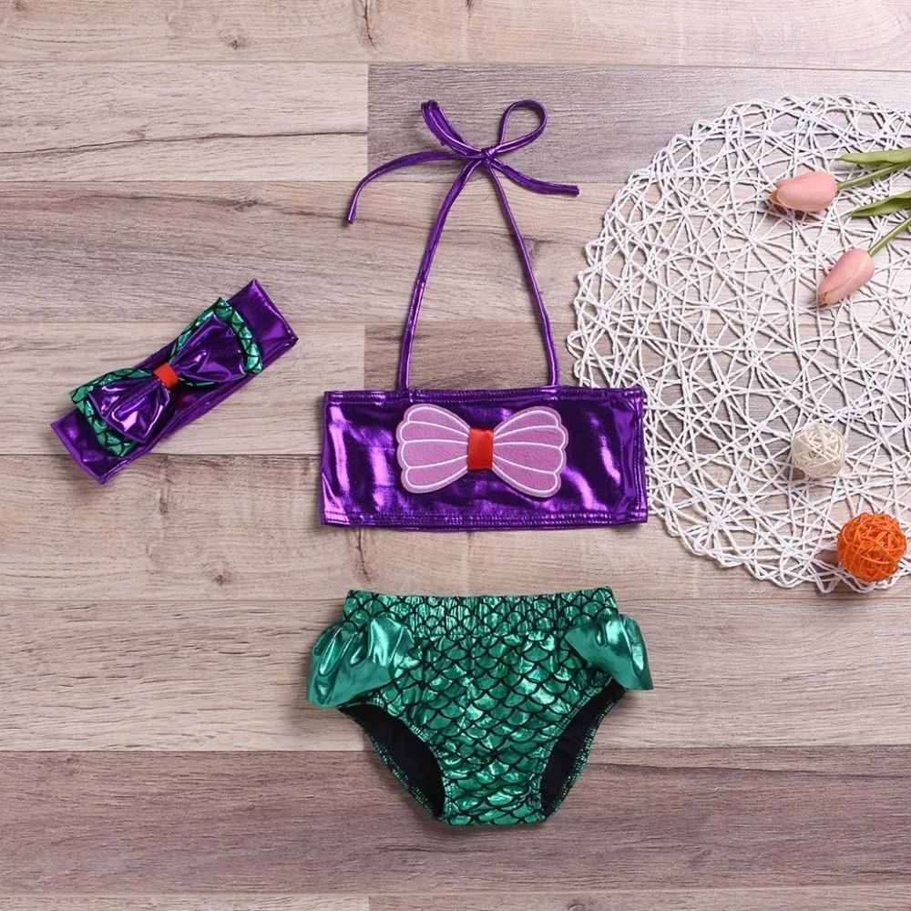 Купальный костюм из двух предметов с бантом для маленьких девочек, купальный костюм, набор для волос, купальный костюм, милый пляжный купальный костюм для девочек, одежда для плавания