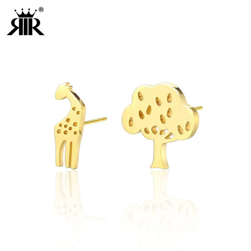 

RIR Nature Inspired Tree of Life And Giraffe Earrings In Stainless Steel Cute Animal Minimalist Earring For Women