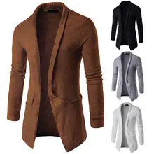 Новинка, модный однотонный мужской вязаный кардиган, топы с длинным рукавом, повседневный приталенный свитер, куртка, пальто для осени и зимы