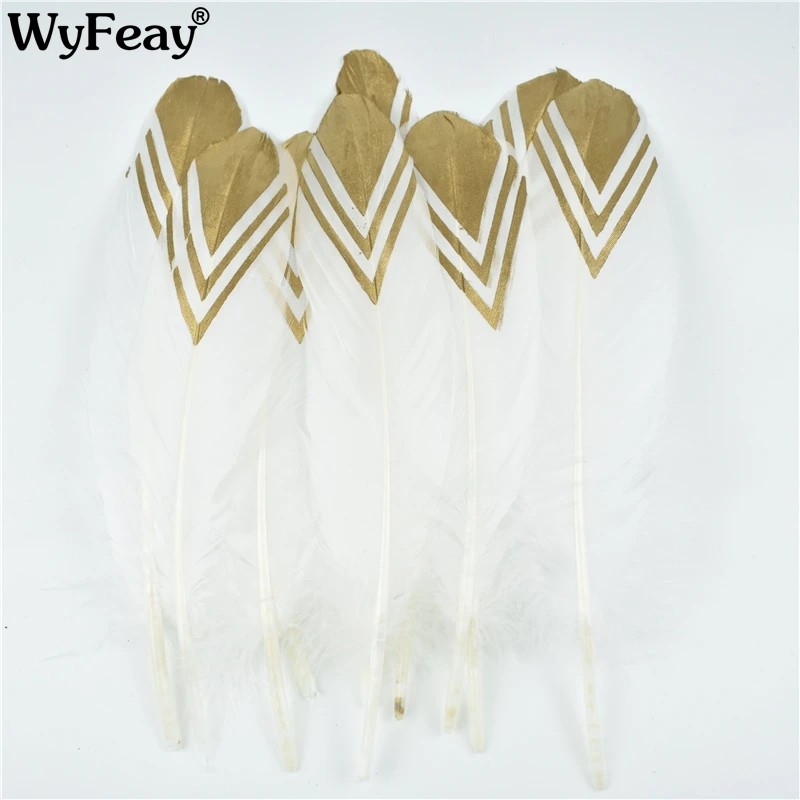 Wholesale Gold Dipped Natural White Feathers for Crafts DIY Decor