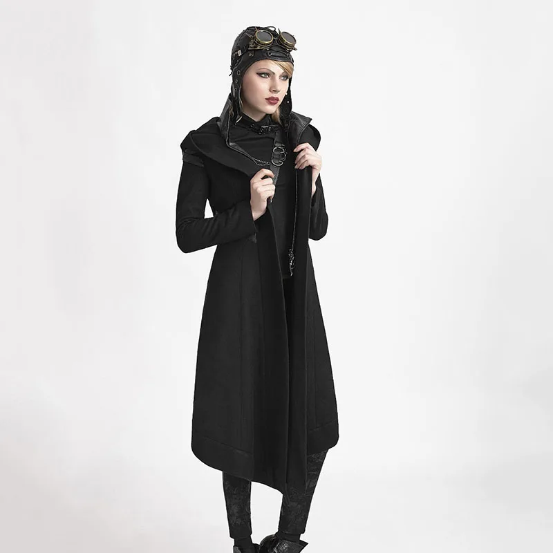 

Irregular Women Hooded Coat Punk Gothic Cosplay Steampunk Jacket Black Size 5XL