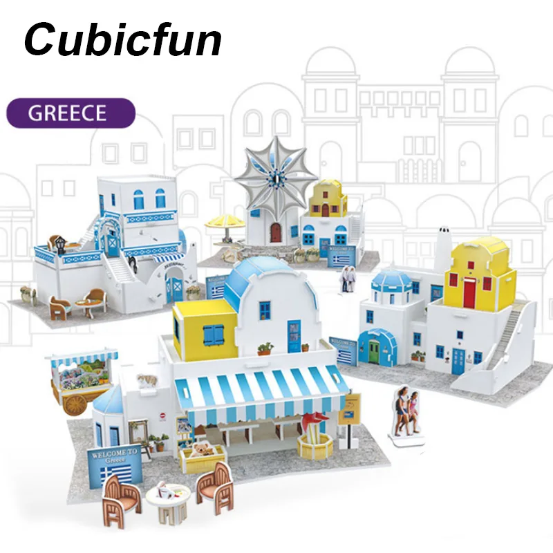 

Cubicfun 3D Paper Puzzle Toy Building Kits Card Model Assembling House Puzzles Greece Windmill Birthday Gifts Toys For Children