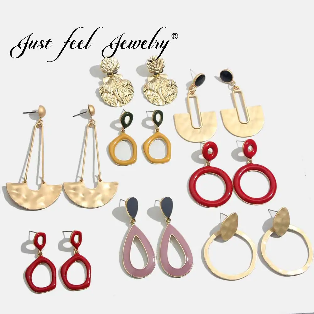 

JUST FEEL Gold Color Long Big Dangle Earrings For Women Boho Round Circle Maxi Geometric Statement Drop Earring Vintage Jewelry
