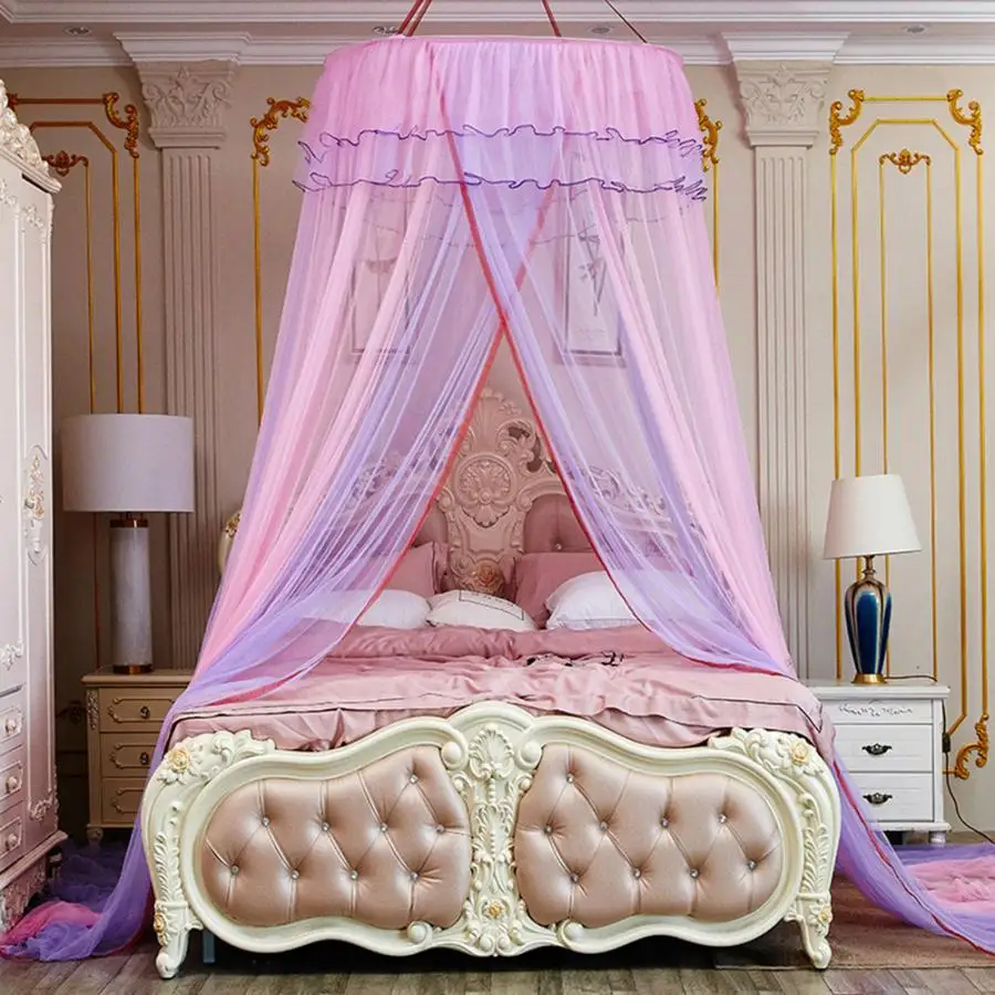 Кружевной стиль принцессы Москитная сетка кровать занавеска сетка москитная сетка принцесса двойной цвет круглый балдахин москитная сетка для сна ребенка