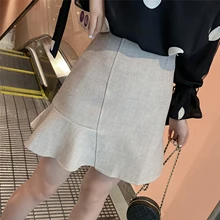 Женская юбка фасона "Русалка" оборки выше колена Мини Длина сплошная империя талии трапециевидной формы Весна консервативный стиль