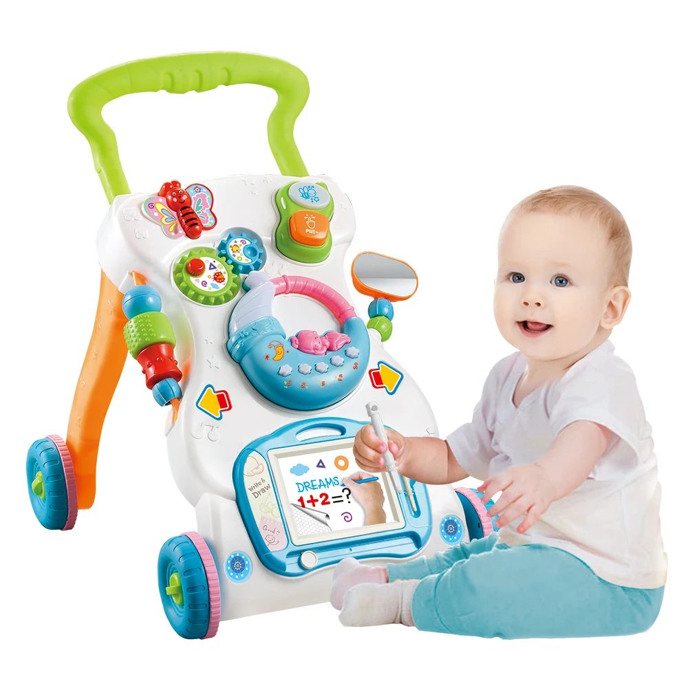 

Baby Walker with Musical Multifunctional ABS Material Adjustable Height Toddler Trolley Sit-to-Stand Walker