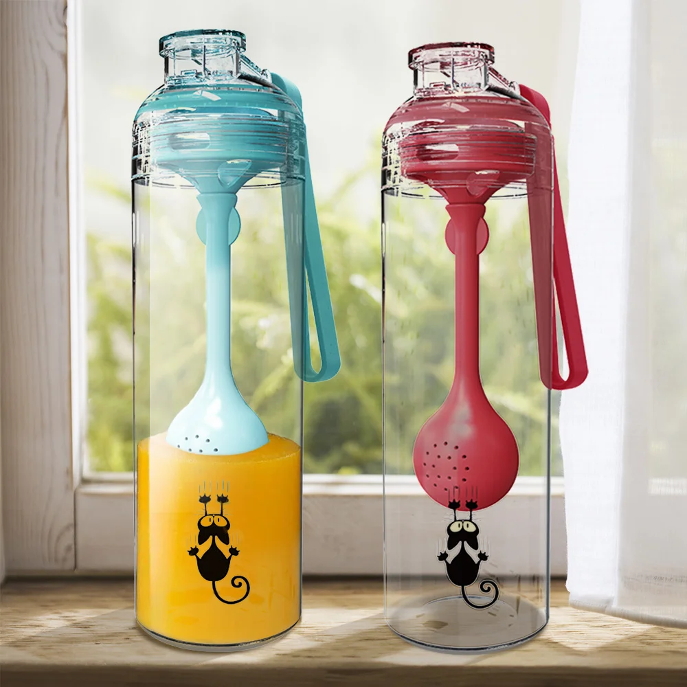

500ml Portable Sports Drinking Water Bottle With Multi-Function Spoon Plastic Leak-Proof Fall-Proof Drinkware For Kids Adults