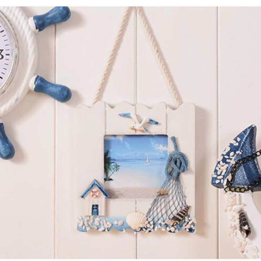 

1PC Modern Photo Frame Decorative Mediterranean Style Hanging Wood Photo Frame for Home Living Room Office Door Decoration