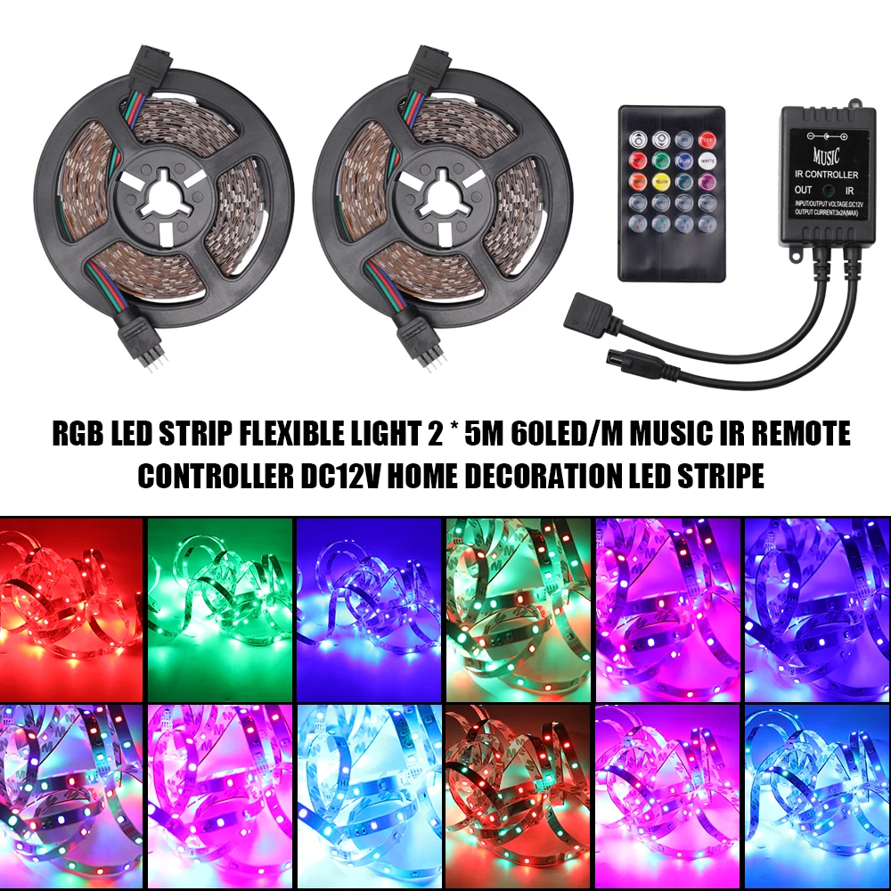 

SMD RGB LED Strip Light 2835 5M LED Light rgb Leds tape diode ribbon Flexible Controller DC 12V Adapter set Home Decoration Lamp