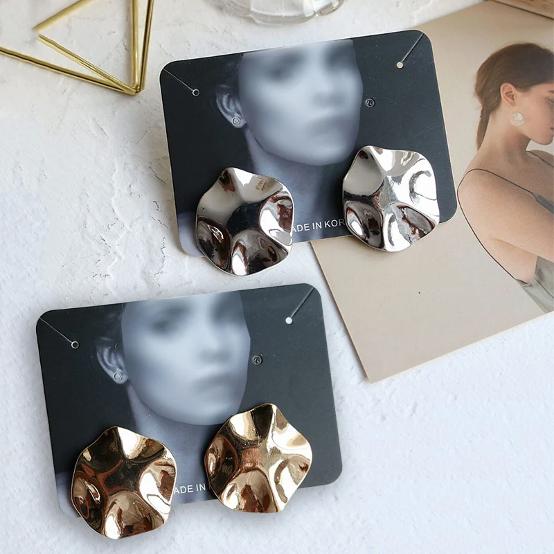 

New Fashion 1Pair Coin Disc Minimalist Simple Golden Surface waves Geometrical Metal Brass Earrings Women Girl Drop Earring