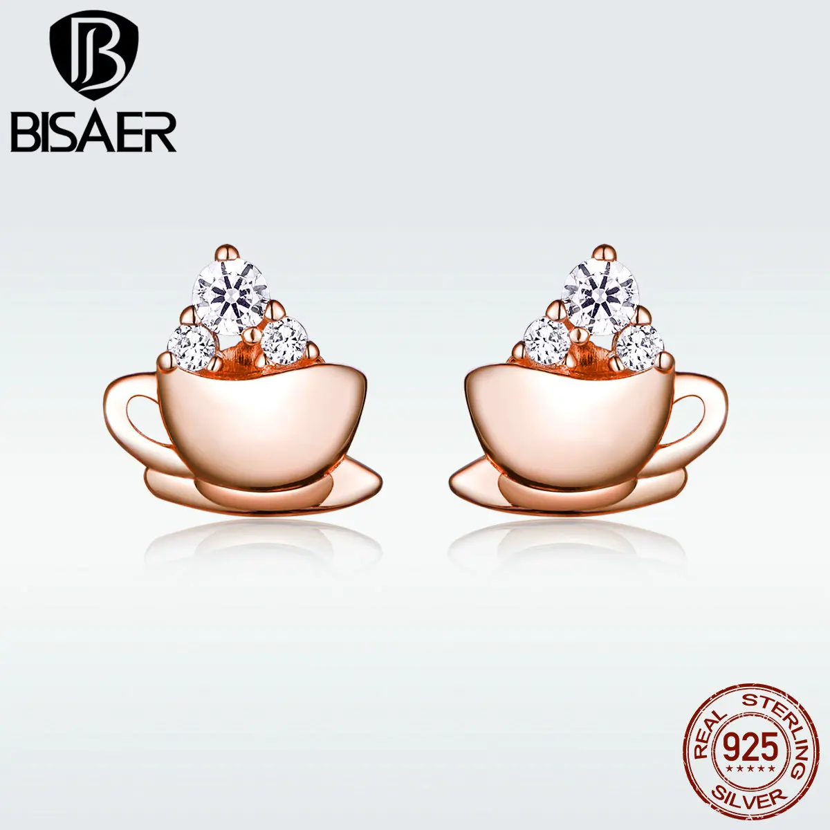 

Bisaer 100% 925 Sterling Silver Gold Coffe Cup Stud Earrings For Women Fashion Jewelry Best Gifts For Lover Friends Kids HSE592