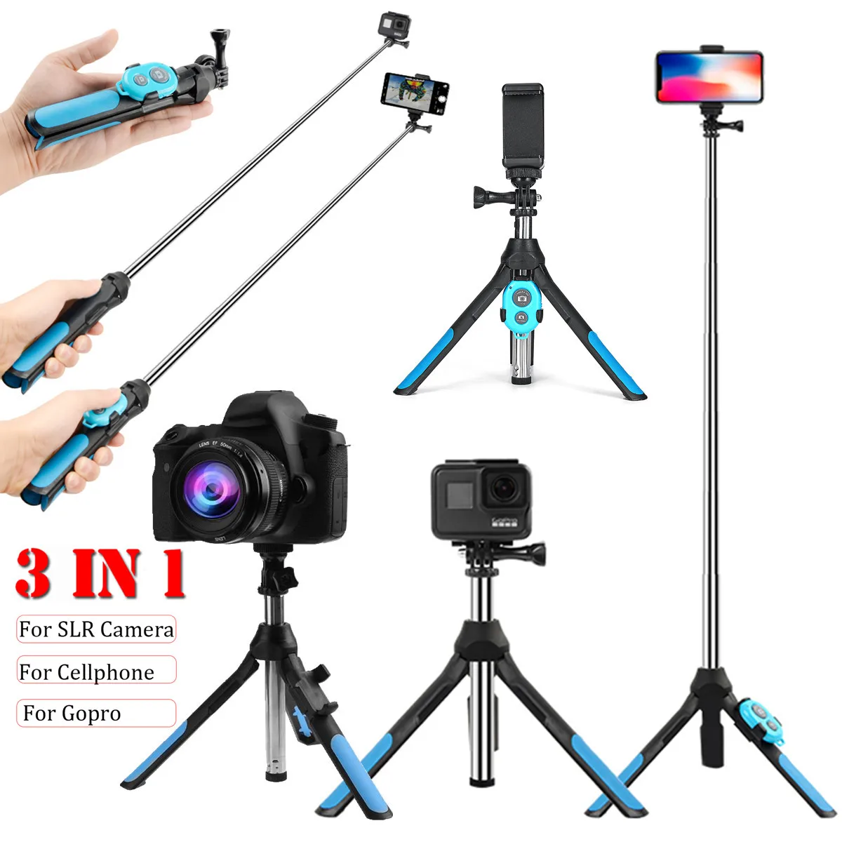 3 в 1 штатив для камеры bluetooth селфи палка Беспроводной монопод Gopro 5 6 7 спортивная SLR