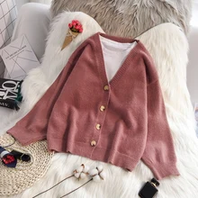 PEONFLY осень зима женский свитер кардиган сплошной цвет мягкий кардиган однобортный вязаный свитер Harajuku пальто