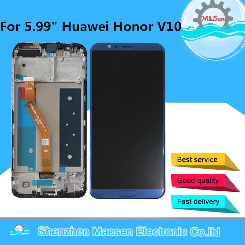 Original M&Sen For Huawei Honor V10 BKL-AL20 BKL-AL00 BKL-AL09 Honor View10 LCD Display Screen Touch Digitizer Frame+Fingerprint