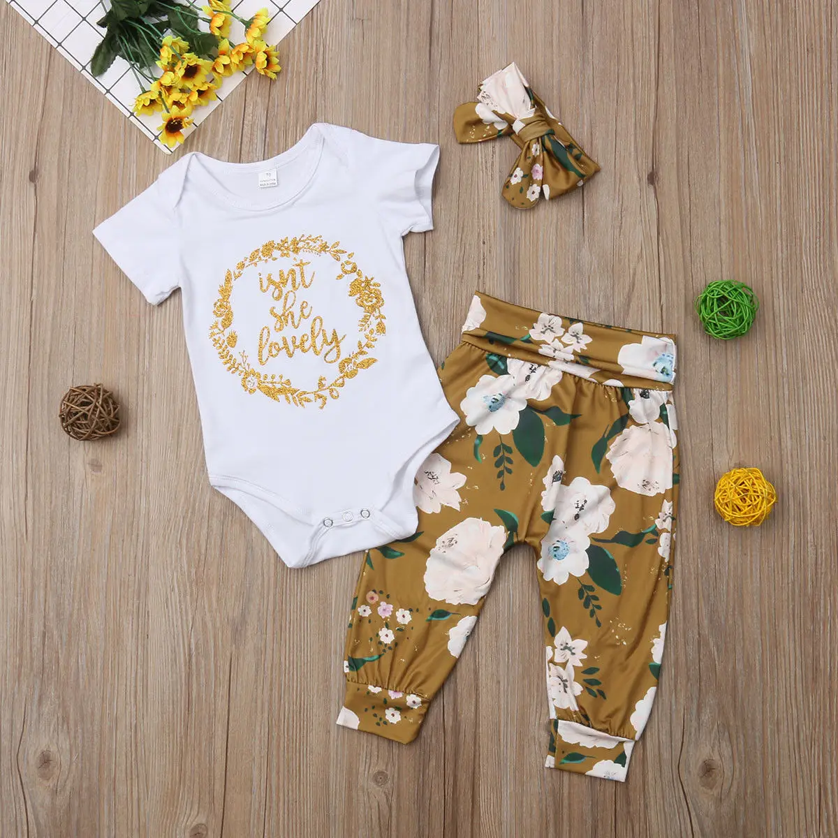 Newborn Kid Baby Girls Floral Clothes Jumpsuit Romper Bodysuit Pants Outfits Set